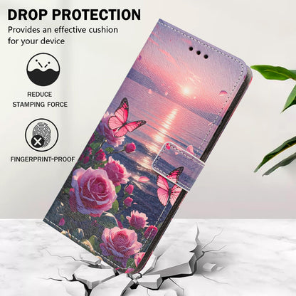 For Xiaomi 17T 5G Painted Pattern Vegan Leather Phone Case with Strap - Rose Butterfly - EDA009475226A