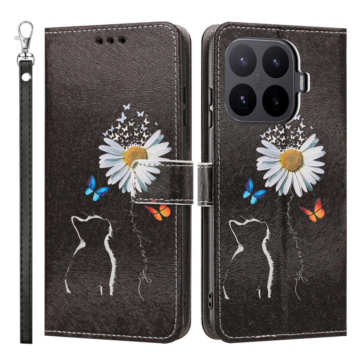 For Xiaomi 17T 5G Painted Pattern Vegan Leather Phone Case with Strap - Daisy Cat - EDA009475226D