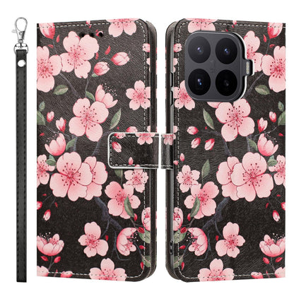 For Xiaomi 17T 5G Painted Pattern Vegan Leather Phone Case with Strap - Sakura - EDA009475226E