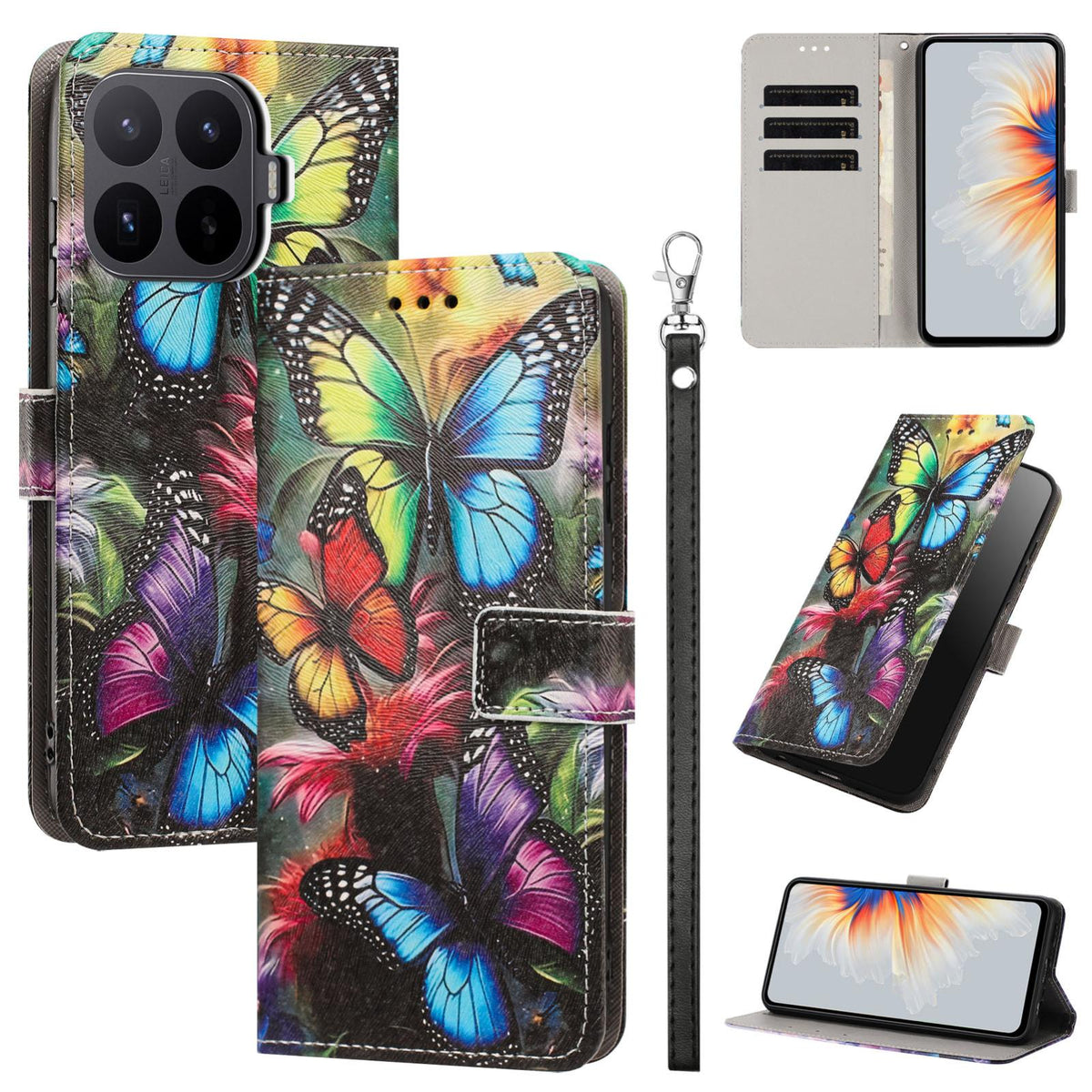 For Xiaomi 17T 5G Painted Pattern Vegan Leather Phone Case with Strap - Colorful Butterfly - EDA009475226F