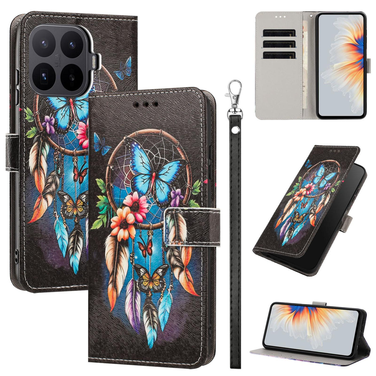 For Xiaomi 17T 5G Painted Pattern Vegan Leather Phone Case with Strap - Dreamcatcher - EDA009475226G