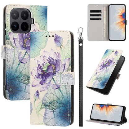 For Xiaomi 17T 5G Painted Pattern Vegan Leather Phone Case with Strap - Purple Lotus - EDA009475226H