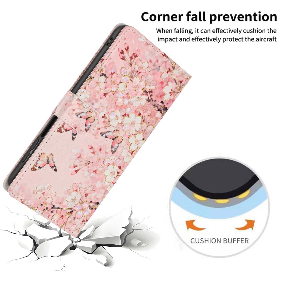 For iPhone 18 Pro Max Colorful Painting Vegan Leather Phone Case with Lanyard - Pink Flower Butterfly - EDA009480714A