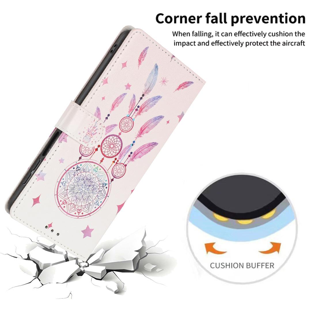 For iPhone 18 Pro Max Colorful Painting Vegan Leather Phone Case with Lanyard - Feather Wind Chimes - EDA009480714C