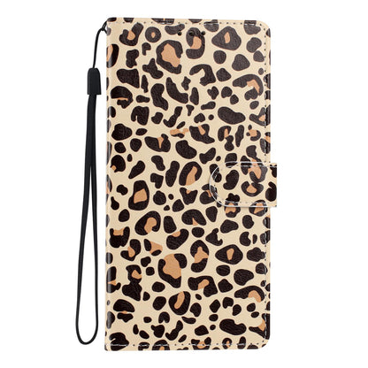 For iPhone 18 Pro Max Colorful Painting Vegan Leather Phone Case with Lanyard - Leopard Print - EDA009480714E