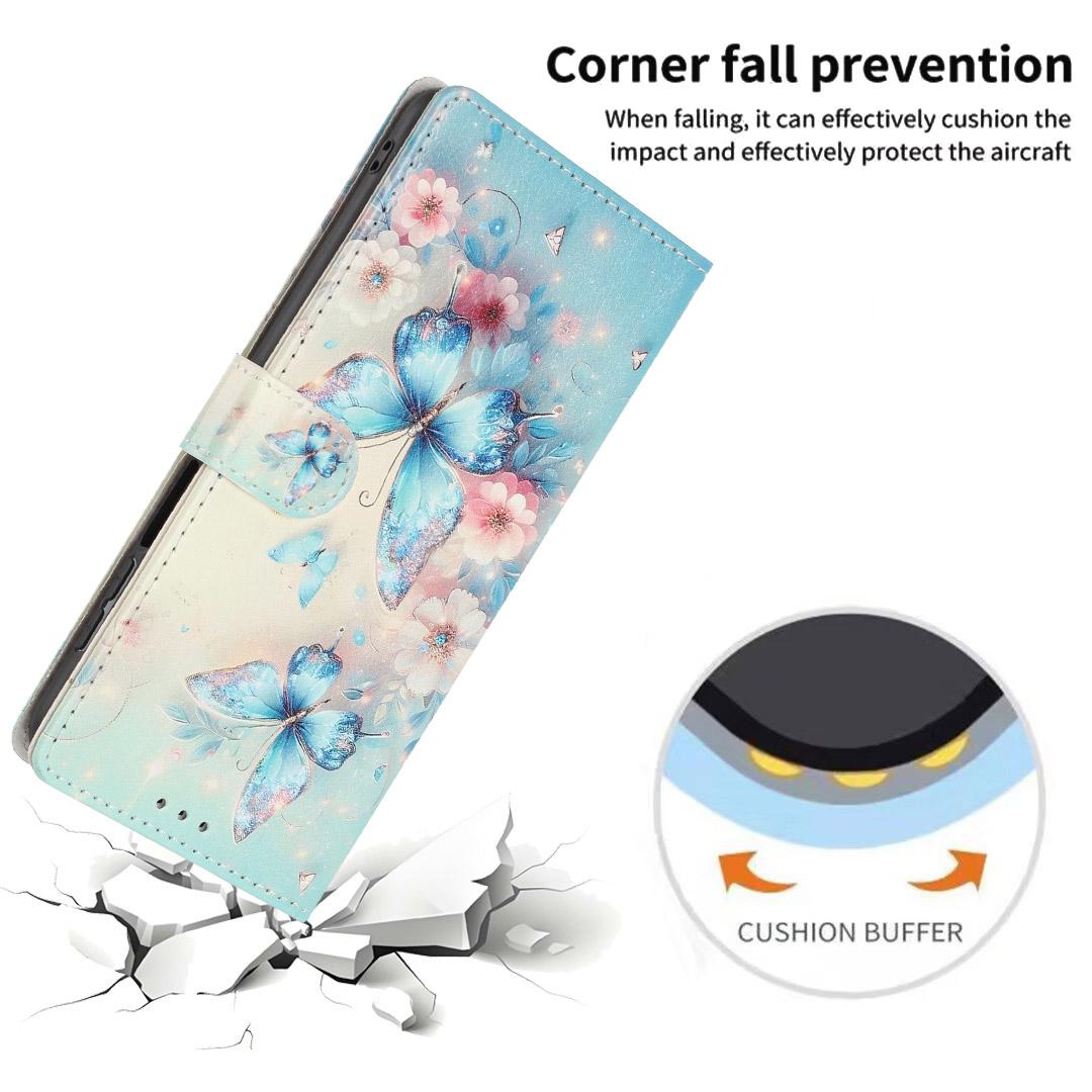 For iPhone 18 Pro Max Colorful Painting Vegan Leather Phone Case with Lanyard - Blue Butterflies - EDA009480714G