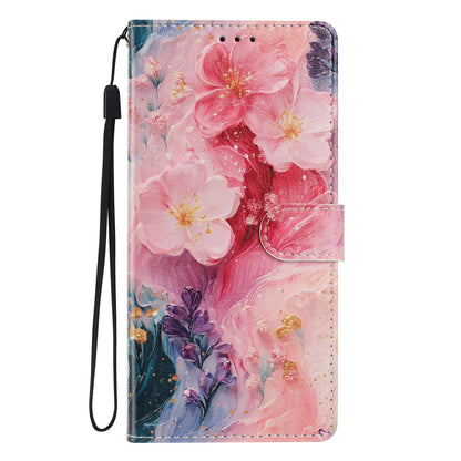 For iPhone 18 Pro Max Colorful Painting Vegan Leather Phone Case with Lanyard - Oil Painting Flowers - EDA009480714H