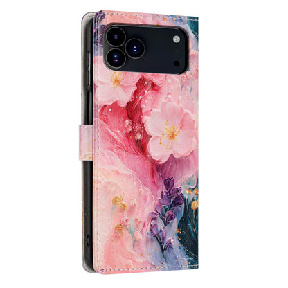 For iPhone 18 Pro Max Colorful Painting Vegan Leather Phone Case with Lanyard - Oil Painting Flowers - EDA009480714H