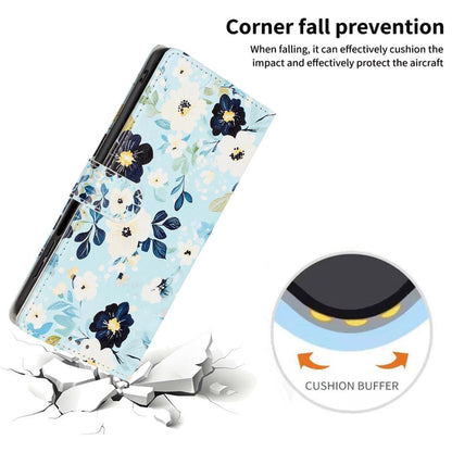 For iPhone 18 Pro Max Colorful Painting Vegan Leather Phone Case with Lanyard - Blue Background Flower - EDA009480714I
