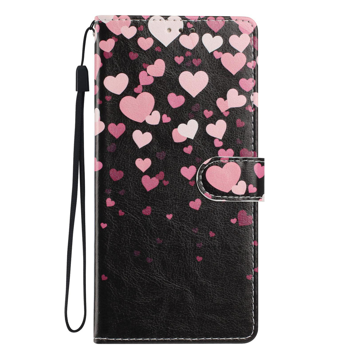 For iPhone 18 Pro Max Colorful Painting Vegan Leather Phone Case with Lanyard - Hearts - EDA009480714J