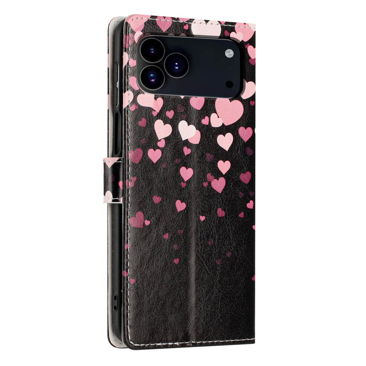For iPhone 18 Pro Max Colorful Painting Vegan Leather Phone Case with Lanyard - Hearts - EDA009480714J