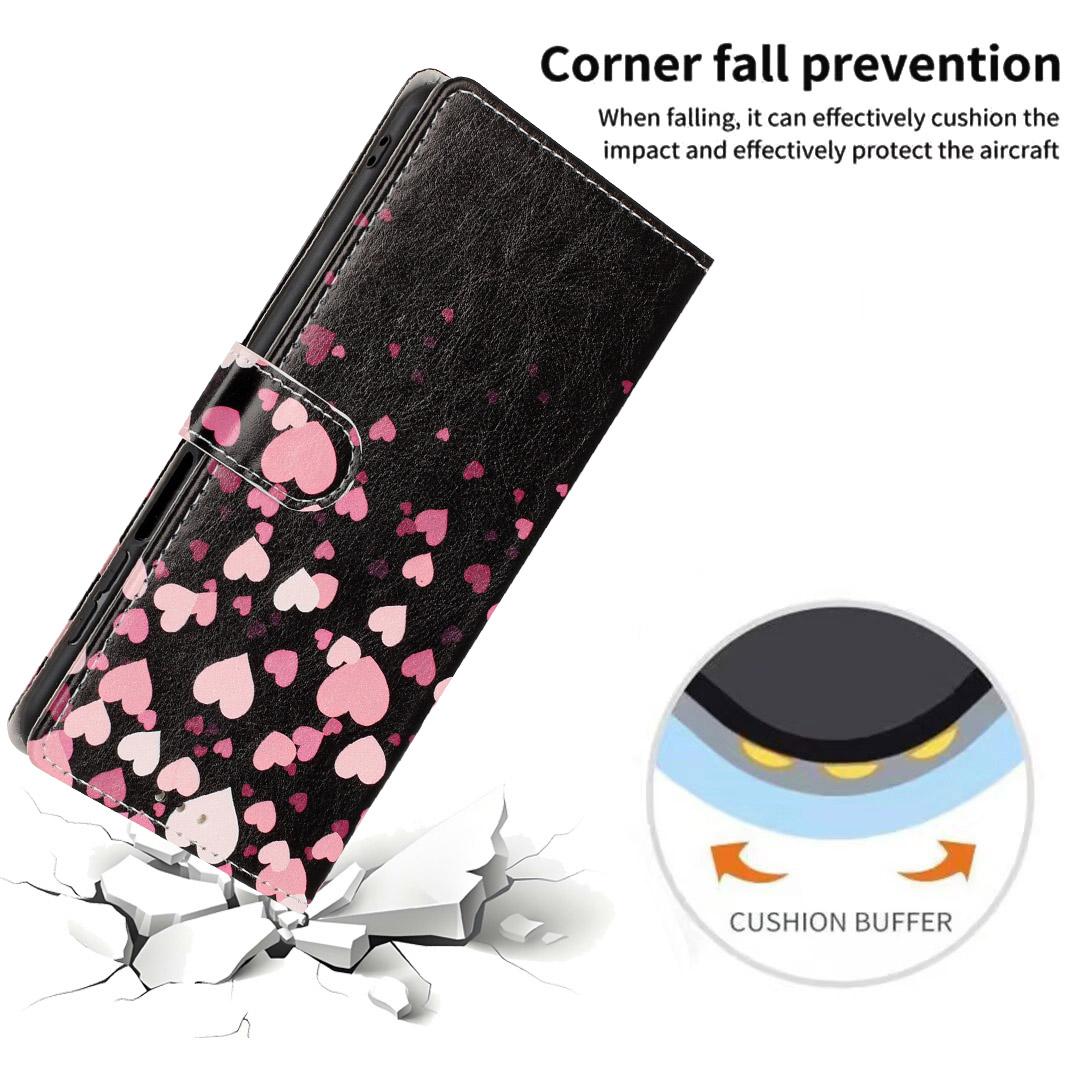 For iPhone 18 Pro Max Colorful Painting Vegan Leather Phone Case with Lanyard - Hearts - EDA009480714J
