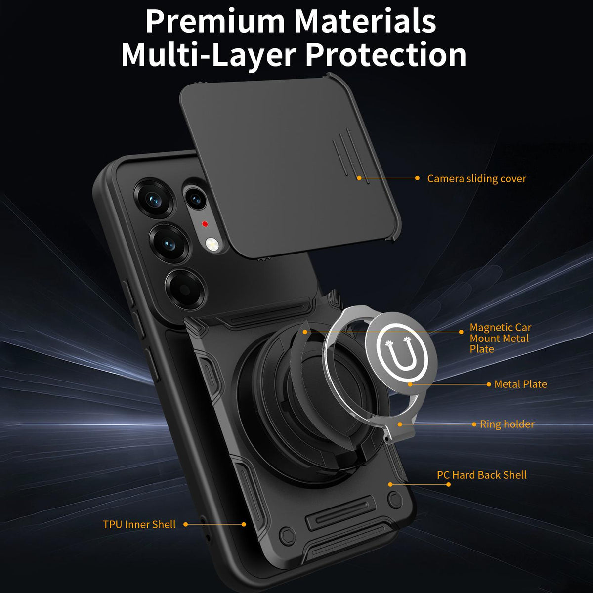 For Tecno Camon 50 Pro 4G / 50 Ultra 5G Sliding Camshield Holder Magnetic Phone Case - Orange - EDA009484613A