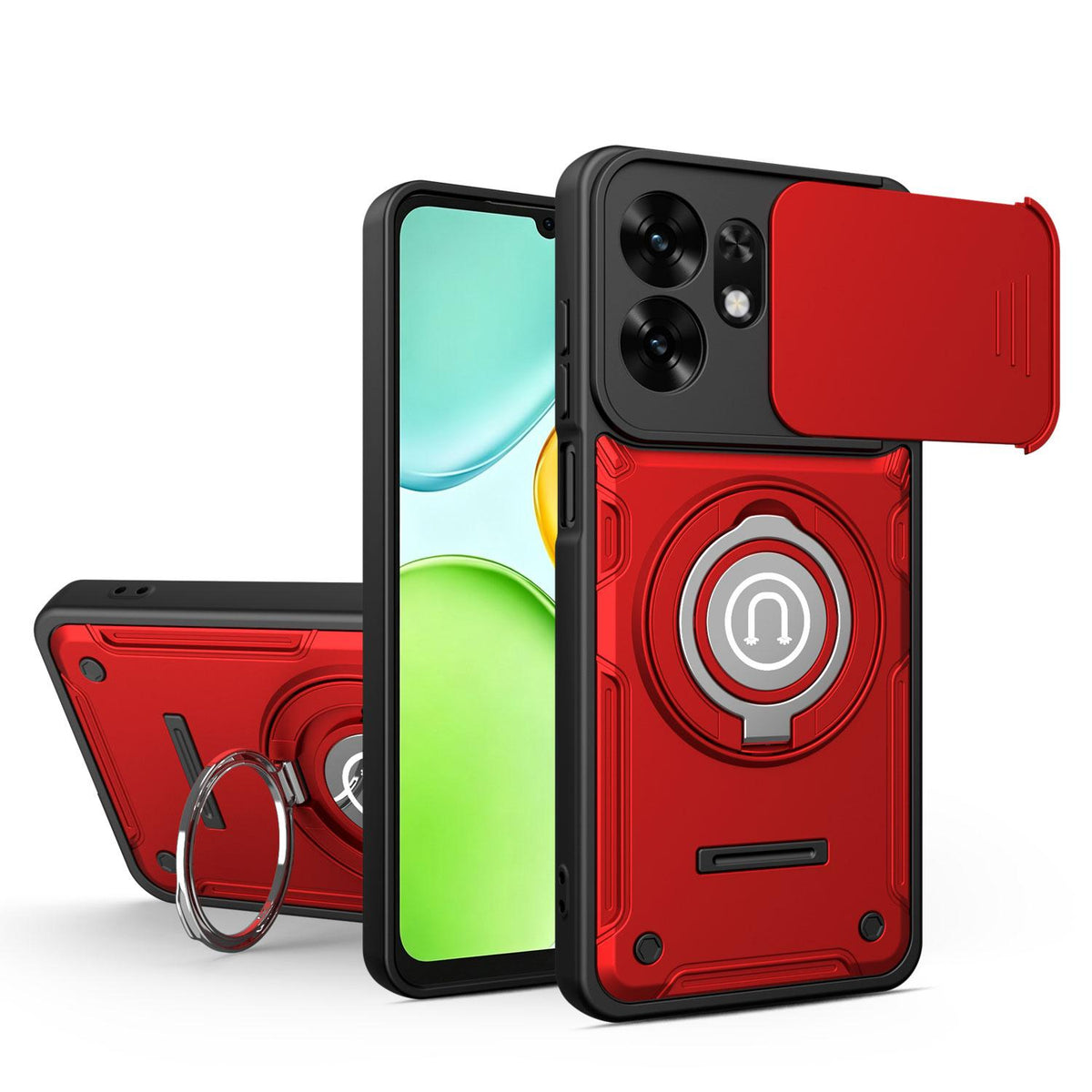 For Honor X6d 5G Sliding Camshield Holder Magnetic Phone Case - Red - EDA009485114E