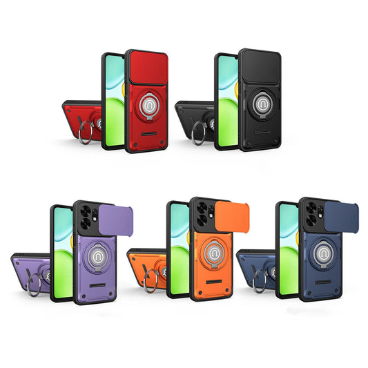 For Honor X6d 5G Sliding Camshield Holder Magnetic Phone Case - Red - EDA009485114E