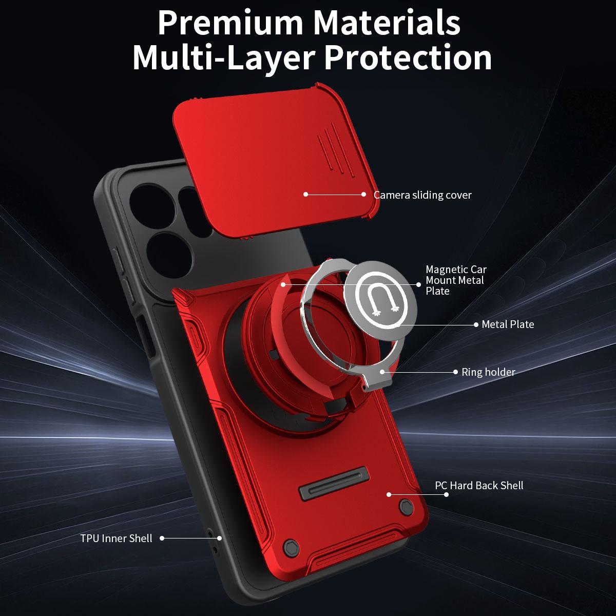 For Honor X6d 5G Sliding Camshield Holder Magnetic Phone Case - Red - EDA009485114E