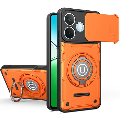 For Honor X8d 4G Sliding Camshield Holder Magnetic Phone Case - Orange - EDA009485115A