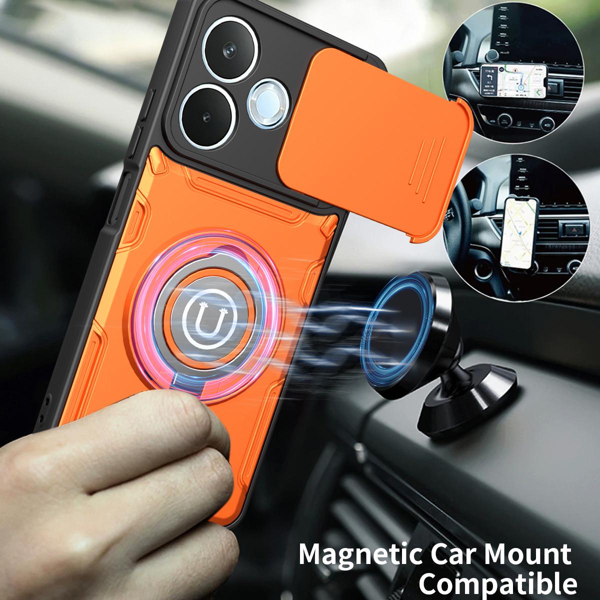 For Honor X8d 4G Sliding Camshield Holder Magnetic Phone Case - Orange - EDA009485115A