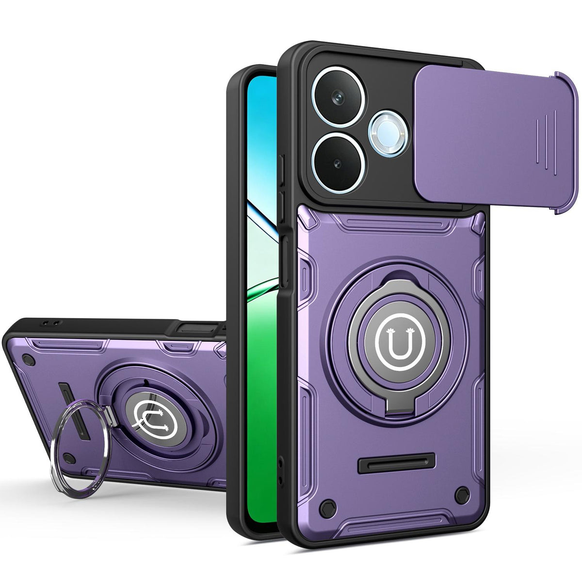 For Honor X8d 4G Sliding Camshield Holder Magnetic Phone Case - Purple - EDA009485115C