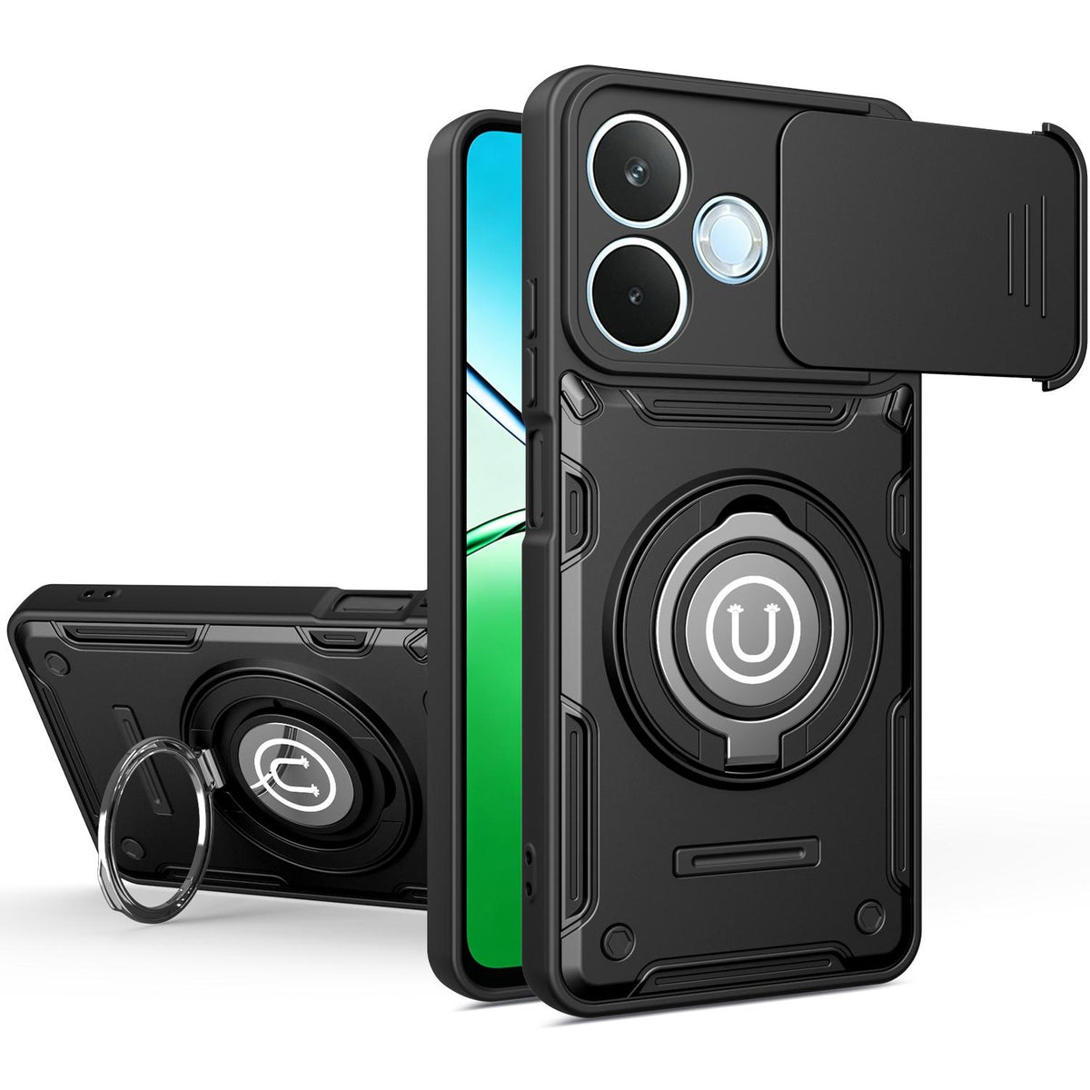 For Honor X8d 4G Sliding Camshield Holder Magnetic Phone Case - Black - EDA009485115D