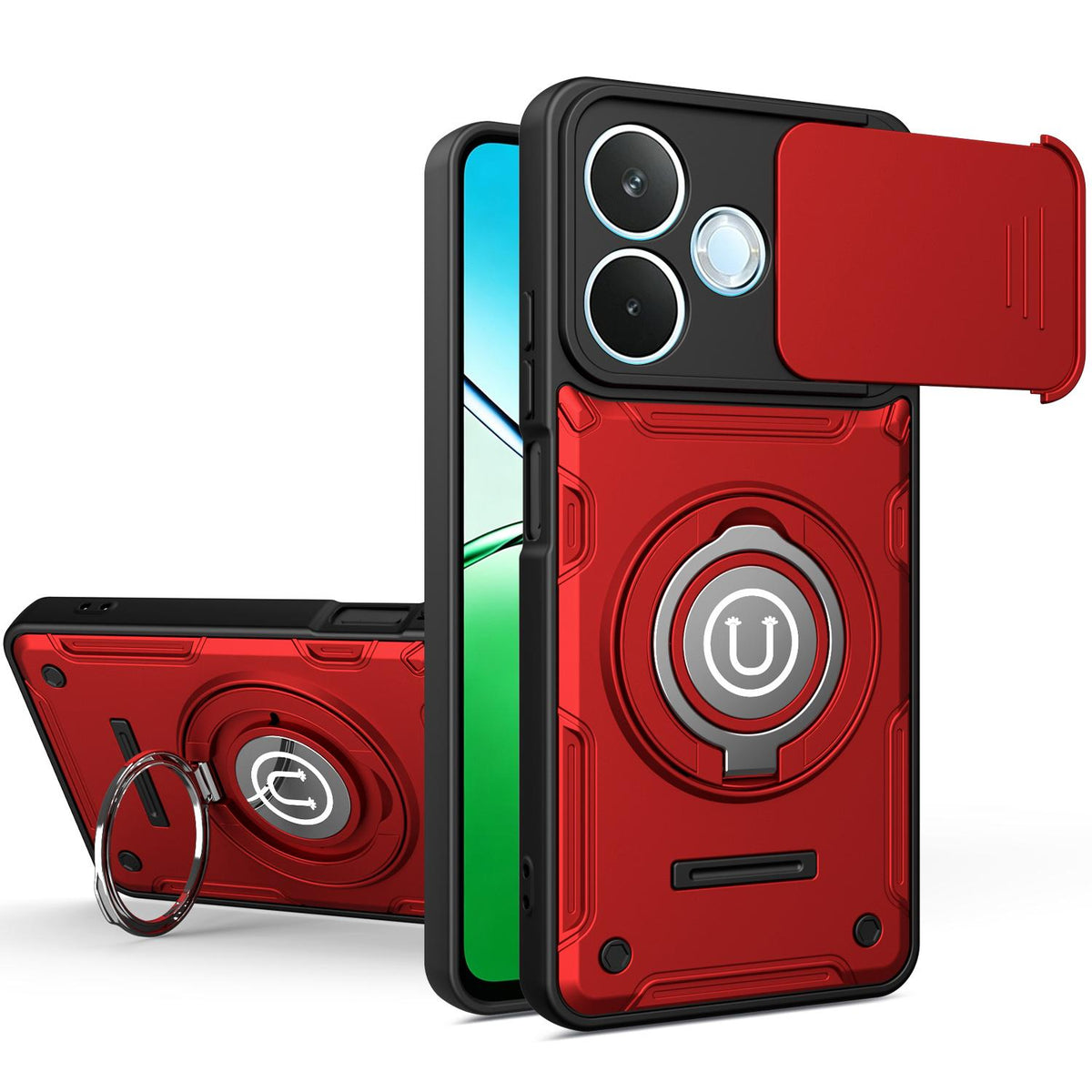 For Honor X8d 4G Sliding Camshield Holder Magnetic Phone Case - Red - EDA009485115E