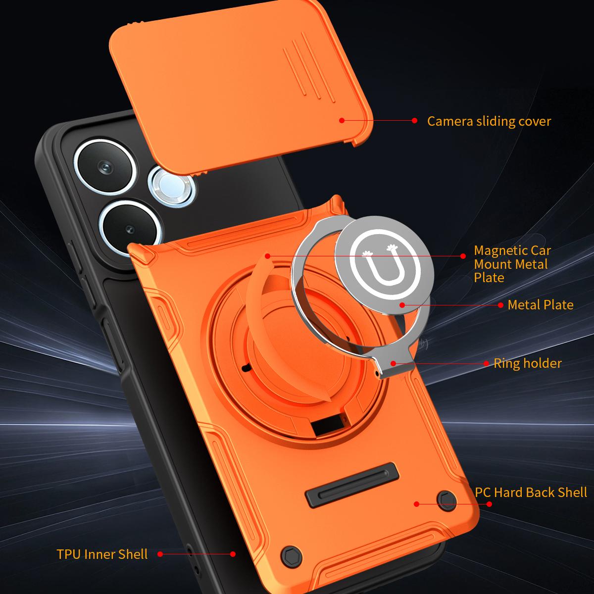 For Honor X8d 4G Sliding Camshield Holder Magnetic Phone Case - Red - EDA009485115E