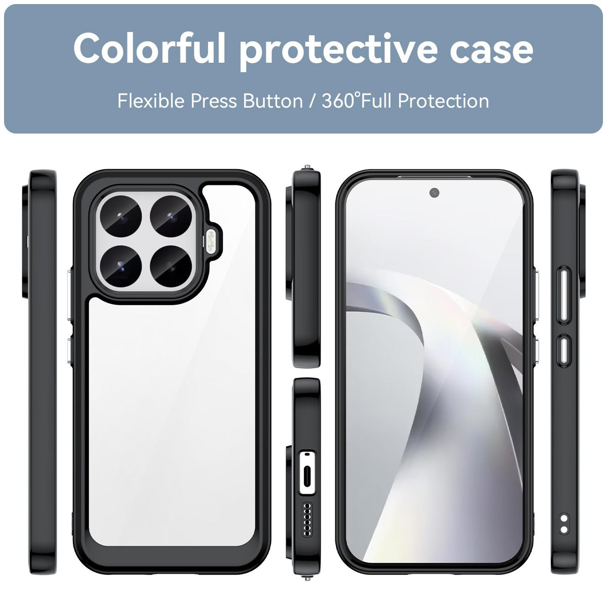 For Xiaomi 17T 5G WANLONFENG Electroplated Buttons TPU Acrylic Phone Case with Screen Protector - Black - EDA009509807A
