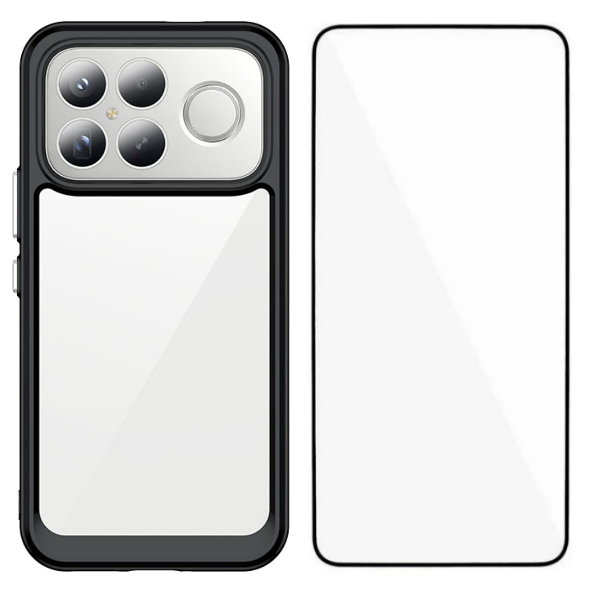 For Redmi K90 Pro Max / Poco F8 Ultra WANLONFENG Electroplated Buttons TPU Acrylic Phone Case with Screen Protector(Black)