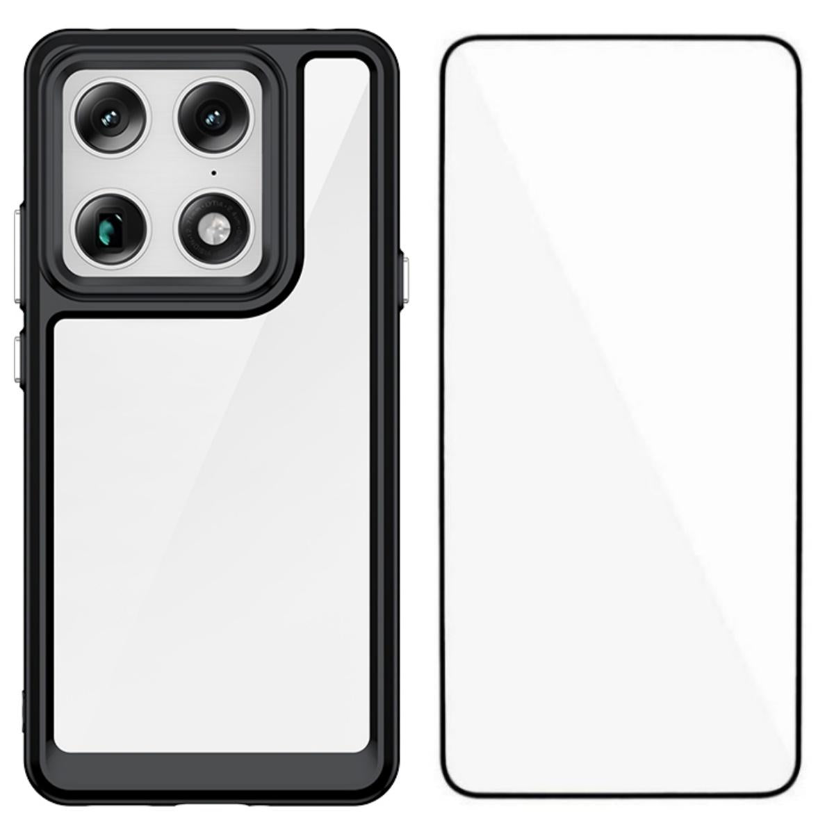 For Motorola Signature 5G WANLONFENG Electroplated Buttons TPU Acrylic Phone Case with Screen Protector - Black - EDA009510304A