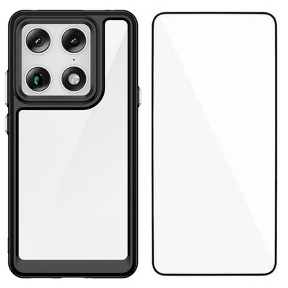 For Motorola Signature 5G WANLONFENG Electroplated Buttons TPU Acrylic Phone Case with Screen Protector - Black - EDA009510304A