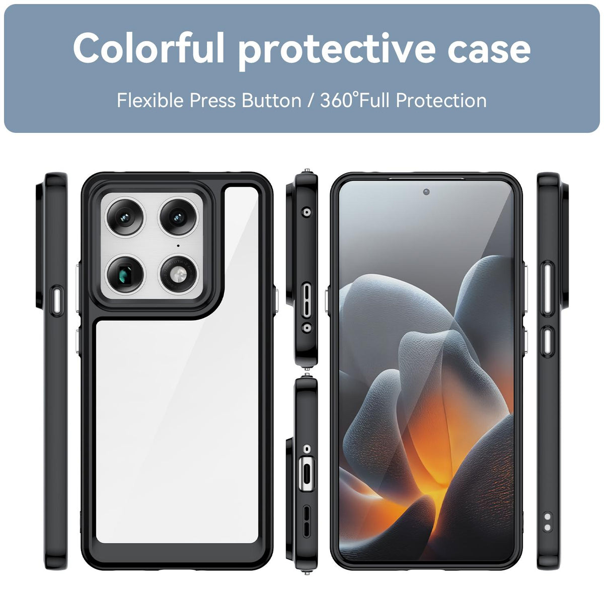 For Motorola Signature 5G WANLONFENG Electroplated Buttons TPU Acrylic Phone Case with Screen Protector - Black - EDA009510304A