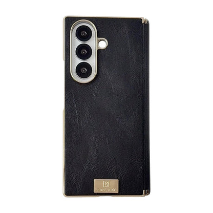 For Galaxy Z Fold8 Ultra 5G Electroplate Dual Axis Crazy Horse Texture PU Phone Case - Black - EDA009511804B