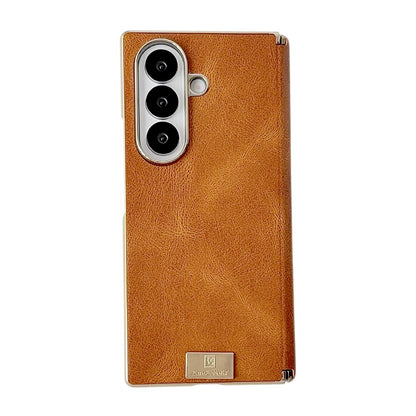 For Galaxy Z Fold8 Ultra 5G Electroplate Dual Axis Crazy Horse Texture PU Phone Case - Orange - EDA009511804C
