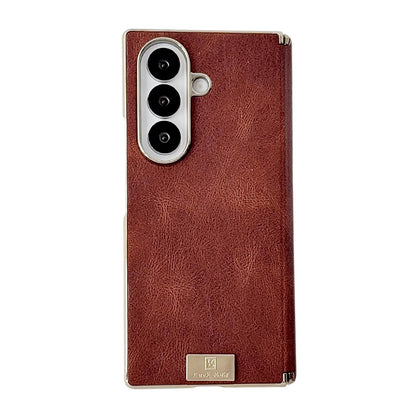 For Galaxy Z Fold8 Ultra 5G Electroplate Dual Axis Crazy Horse Texture PU Phone Case - Red - EDA009511804D