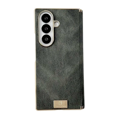 For Galaxy Z Fold8 Ultra 5G Electroplate Dual Axis Crazy Horse Texture PU Phone Case - Green - EDA009511804E
