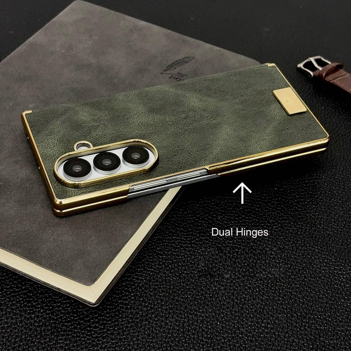For Galaxy Z Fold8 Ultra 5G Electroplate Dual Axis Crazy Horse Texture PU Phone Case - Red - EDA009511804D