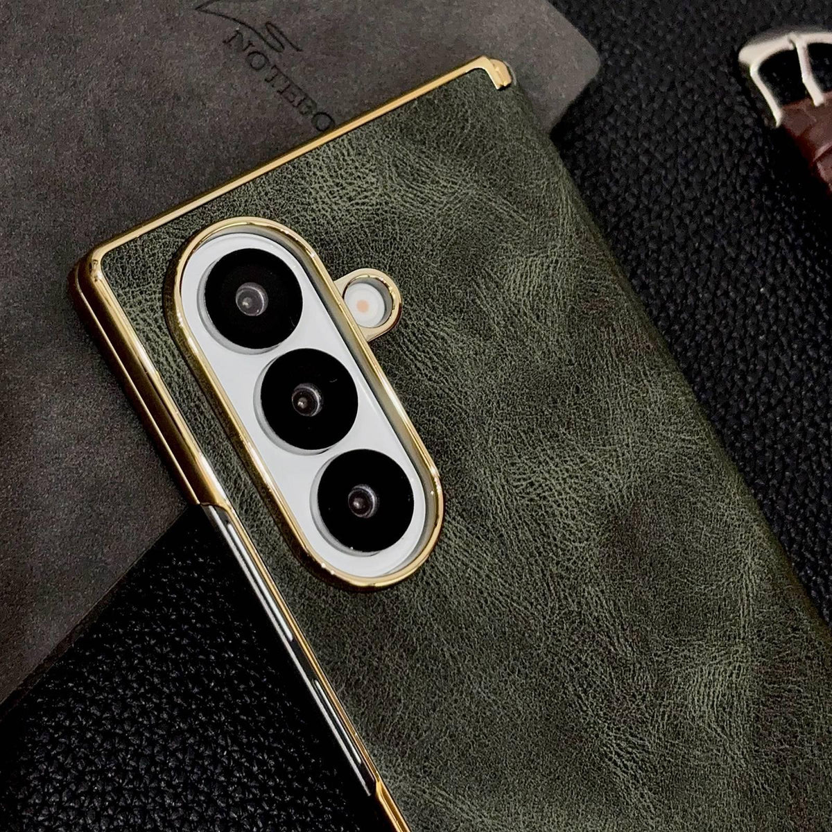 For Galaxy Z Fold8 Ultra 5G Electroplate Dual Axis Crazy Horse Texture PU Phone Case - Red - EDA009511804D
