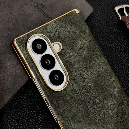 For Galaxy Z Fold8 Ultra 5G Electroplate Dual Axis Crazy Horse Texture PU Phone Case - Red - EDA009511804D