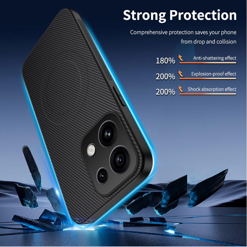 For OPPO Reno16 F / Reno16 FS 5G WANLONFENG TQ Series Magnetic Carbon Fiber Texture PC Hybrid TPU Phone Case - Black - EDA009515403A