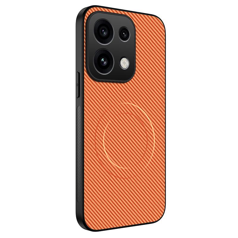 For OPPO Reno16 F / Reno16 FS 5G WANLONFENG TQ Series Magnetic Carbon Fiber Texture PC Hybrid TPU Phone Case - Orange - EDA009515403E
