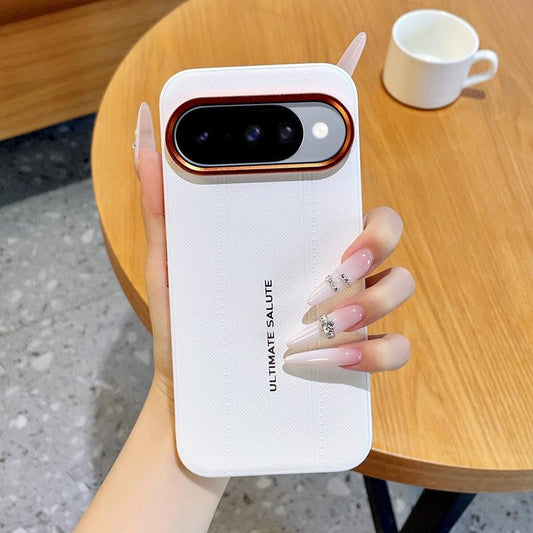 For Google Pixel 11 Metal Camera Lens Frame Buttons Vegan Leather Phone Case(White)