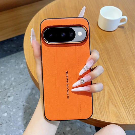 For Google Pixel 11 Metal Camera Lens Frame Buttons Vegan Leather Phone Case(Orange)