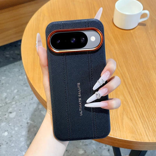 For Google Pixel 11 Metal Camera Lens Frame Buttons Vegan Leather Phone Case(Black)