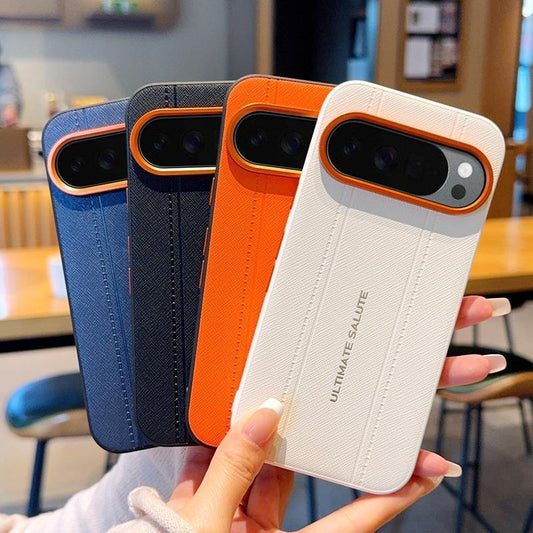 For Google Pixel 11 Metal Camera Lens Frame Buttons Vegan Leather Phone Case(Black)