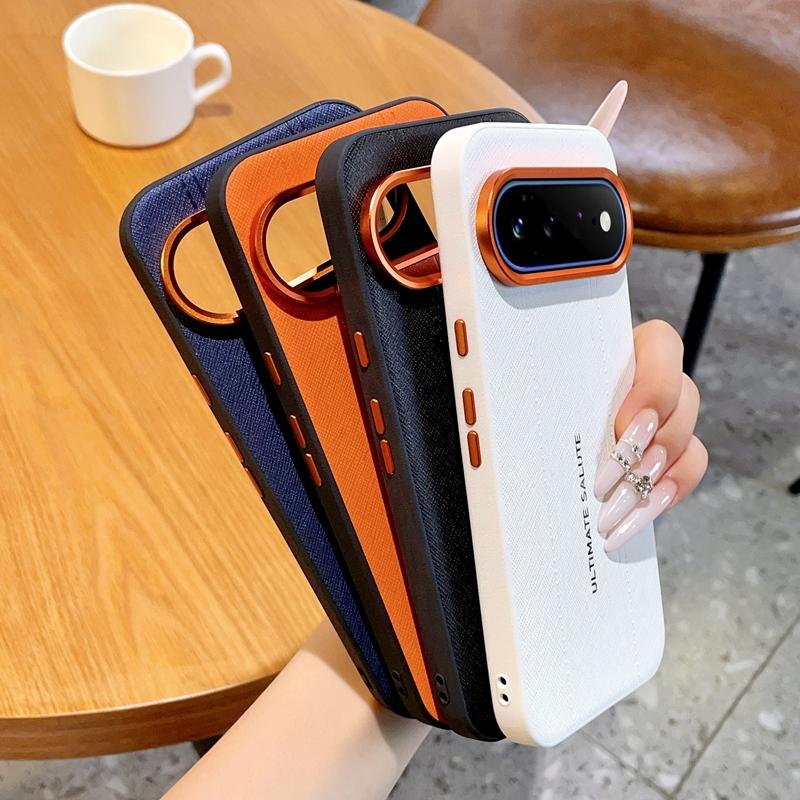 For Google Pixel 11 Metal Camera Lens Frame Buttons Vegan Leather Phone Case(Blue)