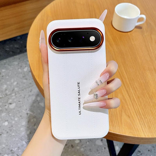 For Google Pixel 11 Pro Metal Camera Lens Frame Buttons Vegan Leather Phone Case(White)