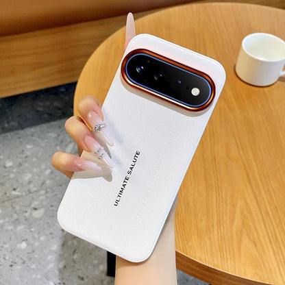 For Google Pixel 11 Pro Metal Camera Lens Frame Buttons Vegan Leather Phone Case(White)