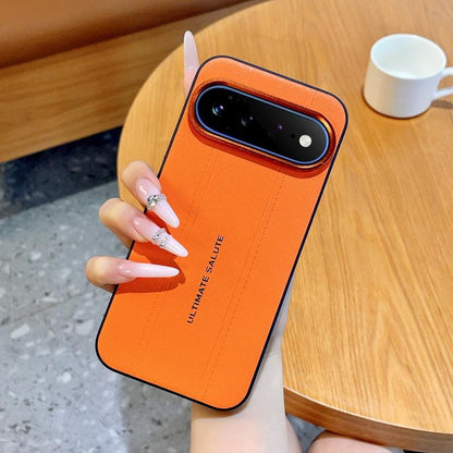 For Google Pixel 11 Pro Metal Camera Lens Frame Buttons Vegan Leather Phone Case(Orange)