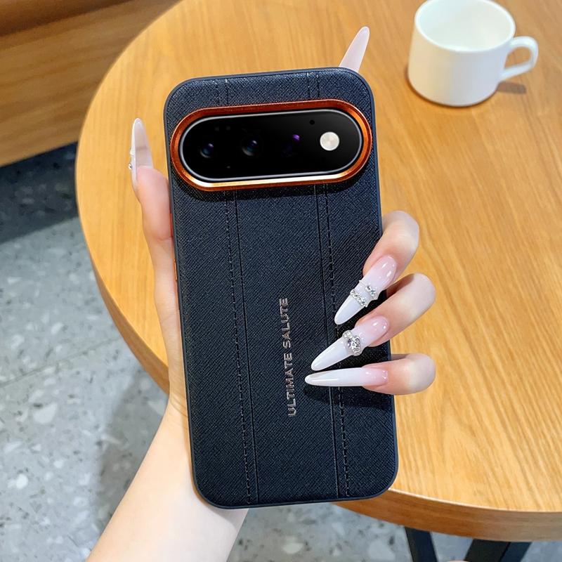 For Google Pixel 11 Pro Metal Camera Lens Frame Buttons Vegan Leather Phone Case(Black)