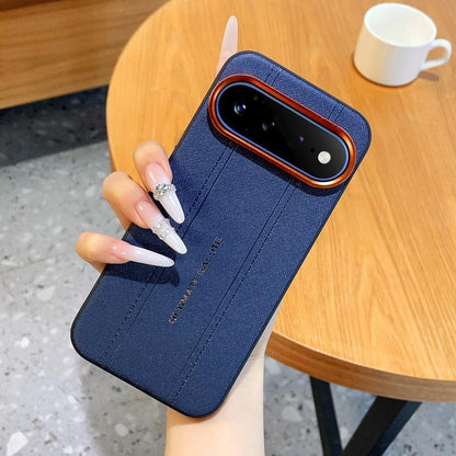 For Google Pixel 11 Pro Metal Camera Lens Frame Buttons Vegan Leather Phone Case(Blue)